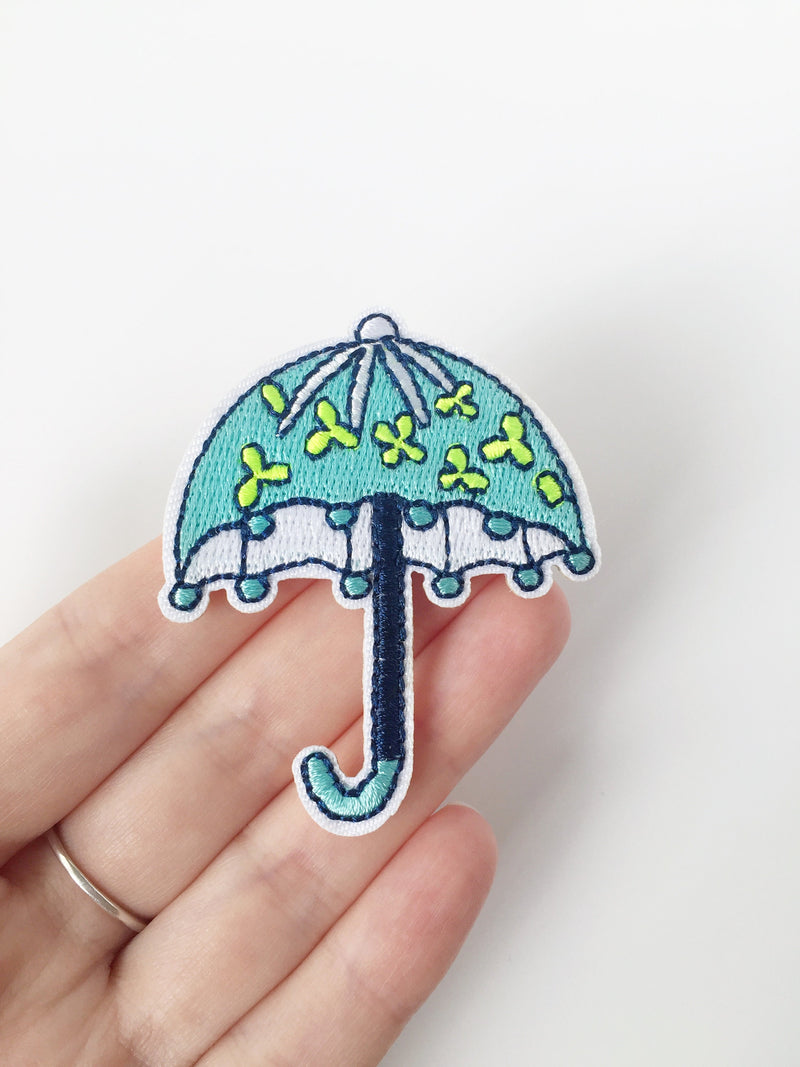 Umbrella Iron-on Patch, Embroidered Floral Umbrella Badge