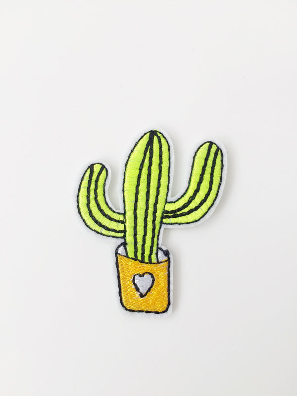 Bright Cactus Iron-on Patch, Saguaro Applique, Succulent Plant Iron On Embroidery