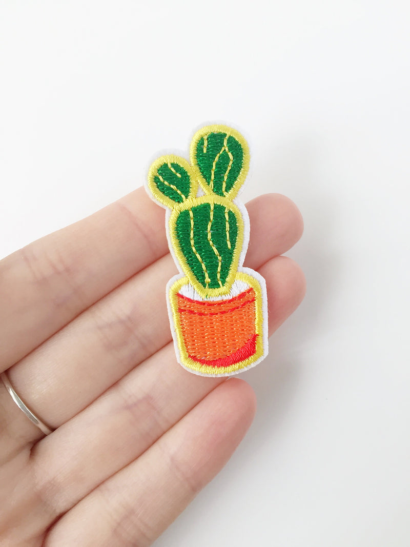 Angel Wing Cactus Iron-on Patch, Potted Succulent Embroidery Motif