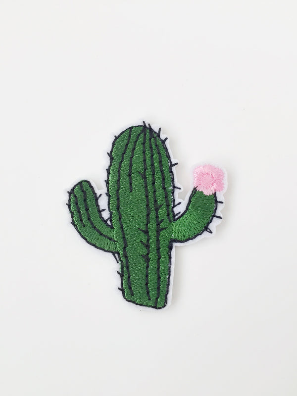 Blooming Cactus Iron-on Patch, Flowering Succulent Embroidery Motif