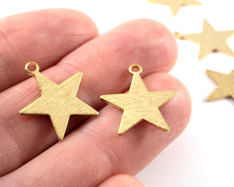 6 x Raw Brass Textured Star Charms, 19x18mm (C0448)