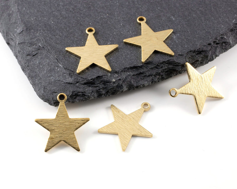 6 x Raw Brass Textured Star Charms, 19x18mm (C0448)