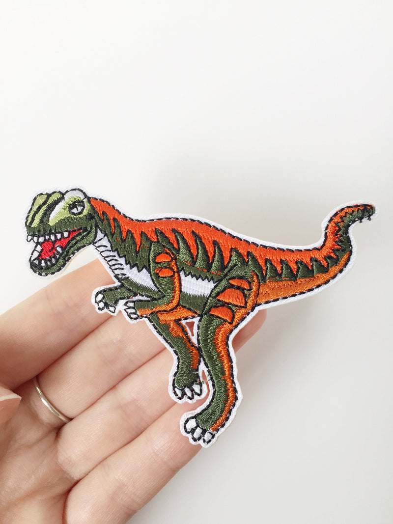 Raptor Iron-on Patch, Dinosaur Embroidery, Velociraptor Motif