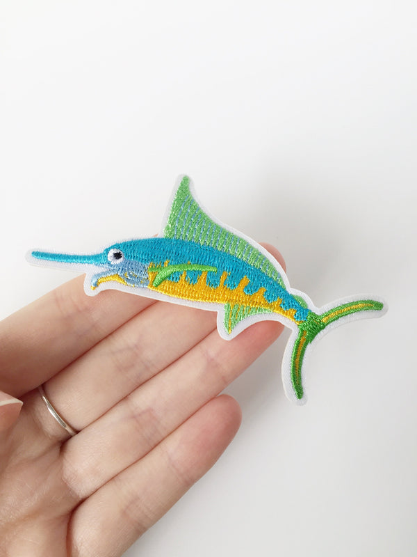 Embroidered Swordfish Iron on Patch, Ocean Fish Applique