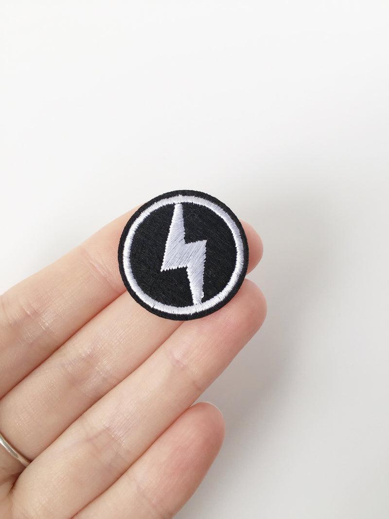 Black and White Lightning Bolt Iron-on Patch, Pop Culture Fun Badge