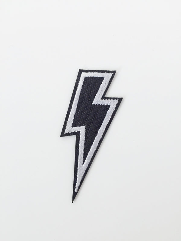 Black and White Lightning Bolt Iron-on Patch, Rock Punk Metal Motif