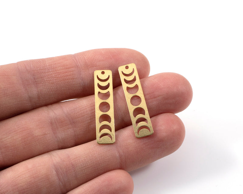 2 x Raw Brass Cut-out Moon Phase Rectangle Charms, 30x7mm (C0255)