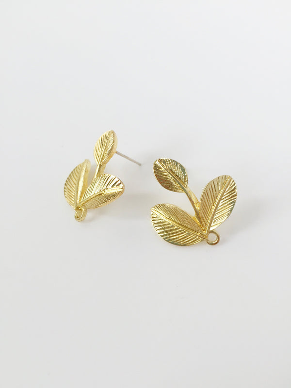 1 pair x Gold Orchid Leaf Earring Studs Blanks with Loops (1892)