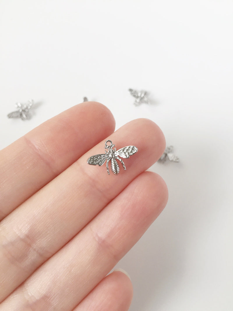 1 x Real Platinum Plated 3D Bee Charm, 10x14mm (1981)