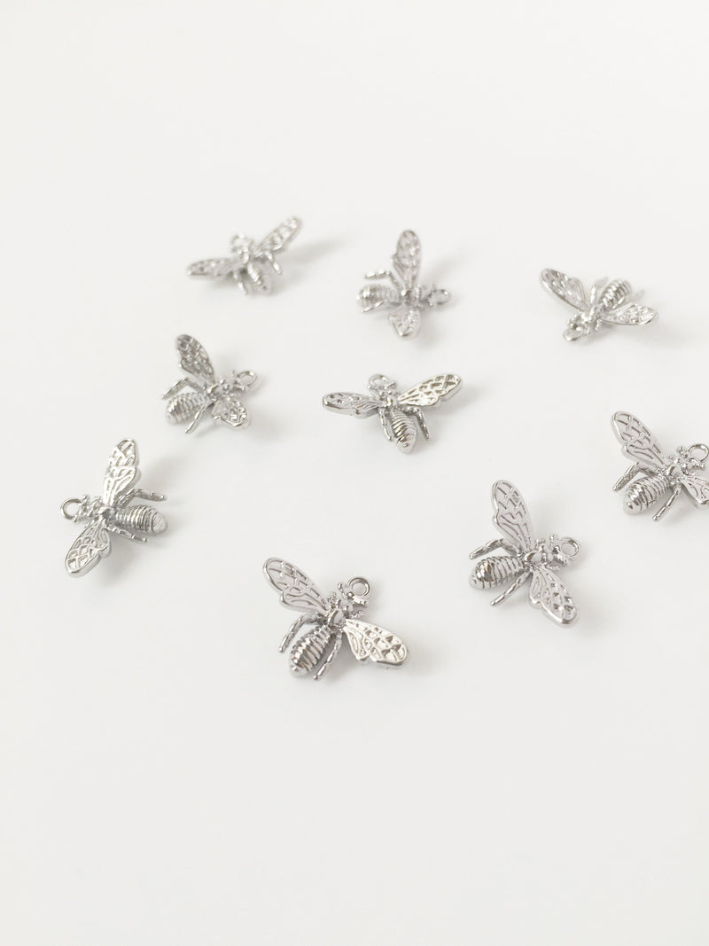 1 x Real Platinum Plated 3D Bee Charm, 10x14mm (1981)