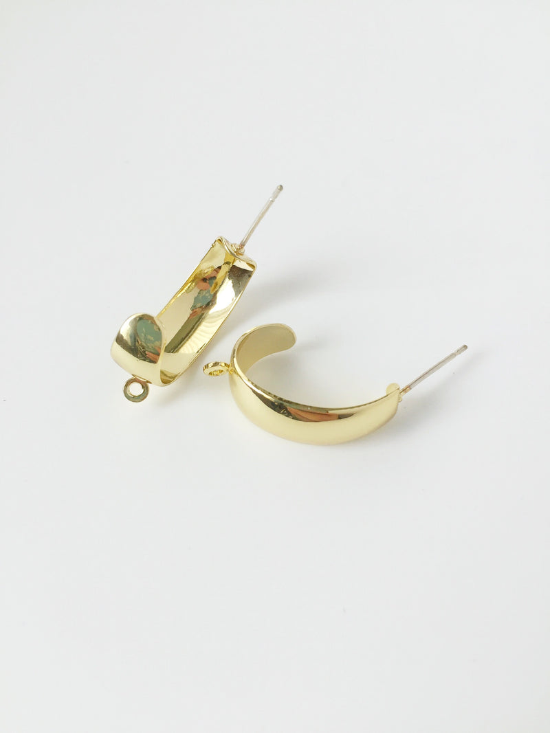 1 pair x Gold Plated Oval Hoop Studs with Loops (1903)