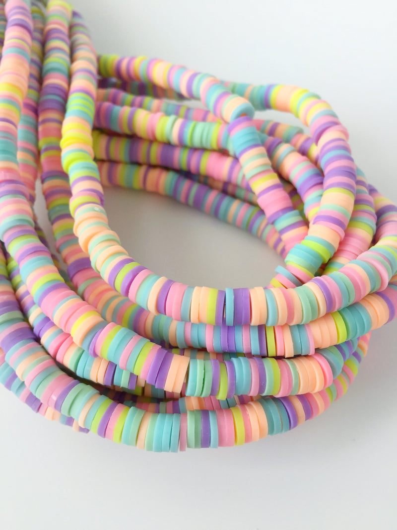 1 strand x 6mm Multicolour Polymer Clay Disc Beads, Vinyl Heishi Beads (1852)