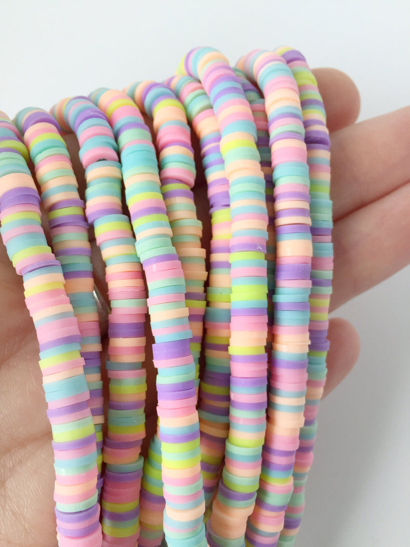 1 strand x 6mm Multicolour Polymer Clay Disc Beads, Vinyl Heishi Beads (1852)