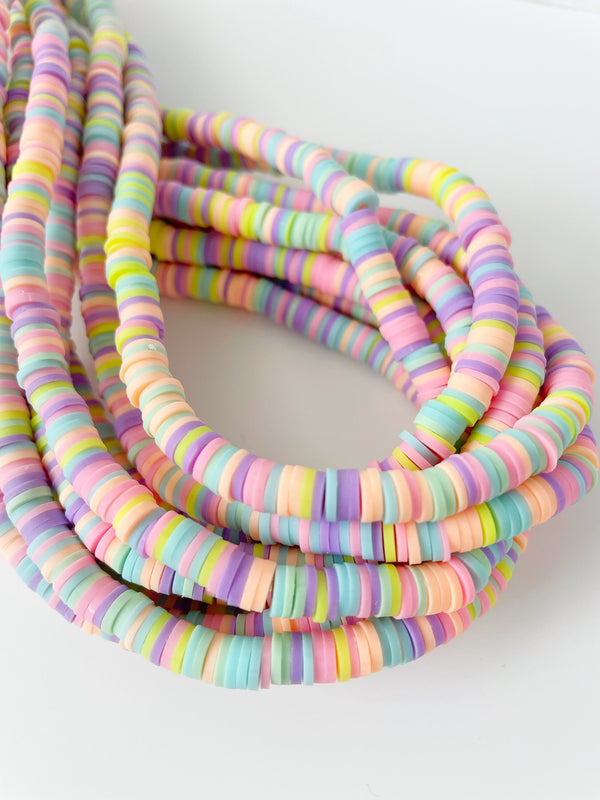 1 strand x 6mm Multicolour Polymer Clay Disc Beads, Vinyl Heishi Beads (1852)