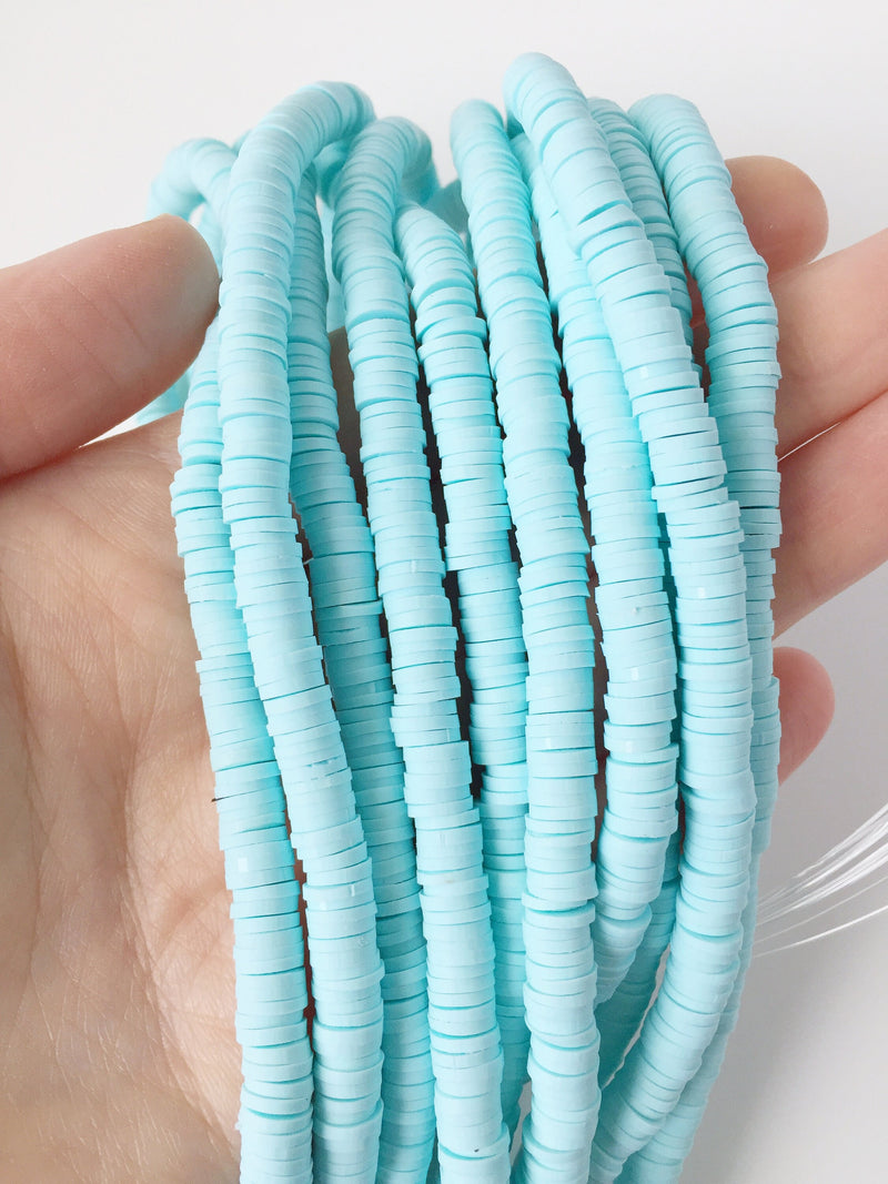 1 strand x 6mm Sky Blue Polymer Clay Disc Beads, Vinyl Heishi Beads (1765)