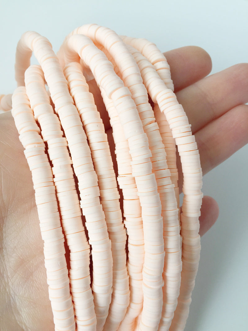 1 strand x 6mm Peach Blush Polymer Clay Disc Beads, Vinyl Heishi Beads (1766)