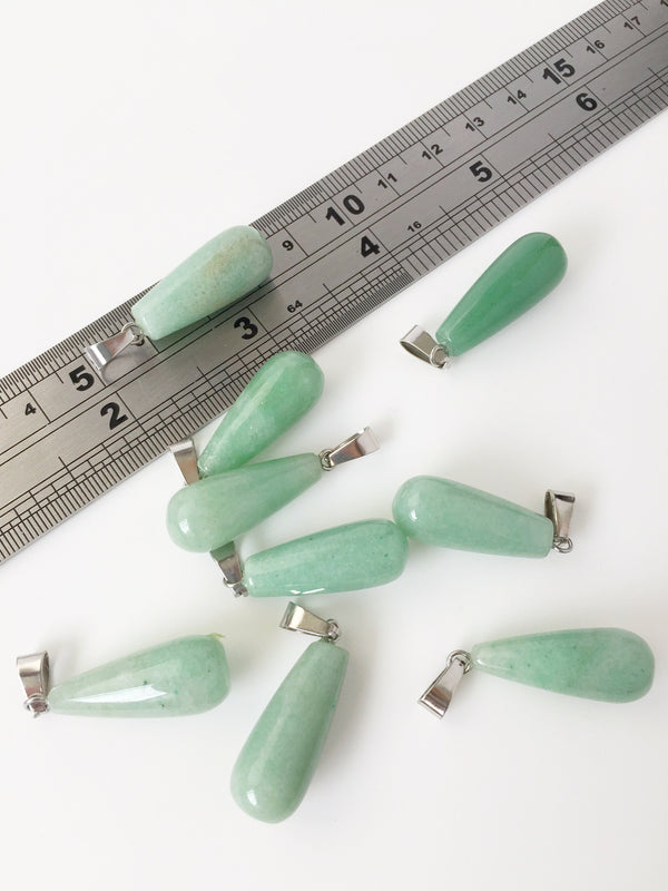 1 x Green Aventurine Long Teardrop Pendant, 35x11mm Healing Gemstone Pendant (1845)