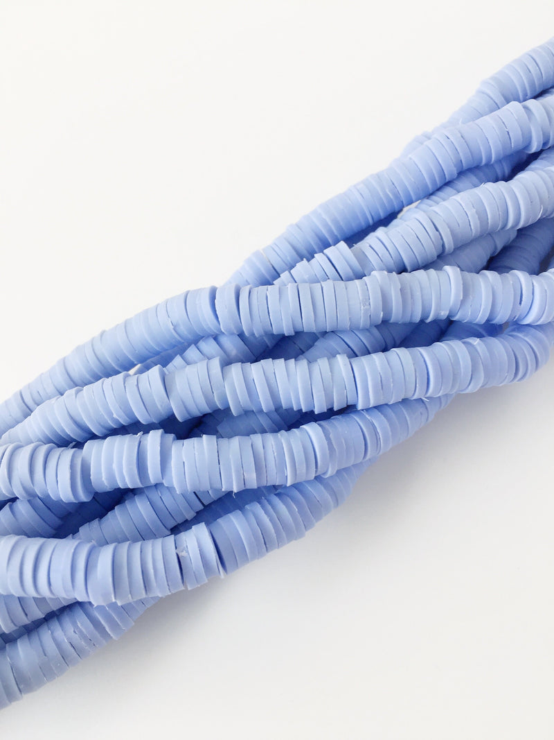 1 strand x 6mm Cornflower Blue Polymer Clay Disc Beads, Vinyl Heishi Beads (1855)