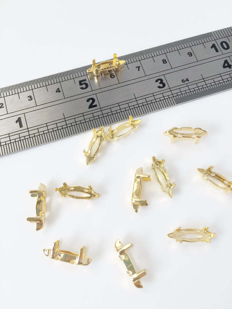 12 x 4x15mm Premium Gold Tone Brass Setting for Marquise Cut Crystals (1850)