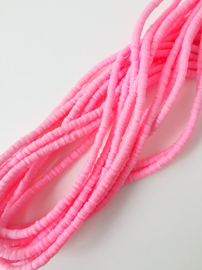 1 strand x 4mm Pink Polymer Clay Disc Beads, Vinyl Heishi Beads (1771)