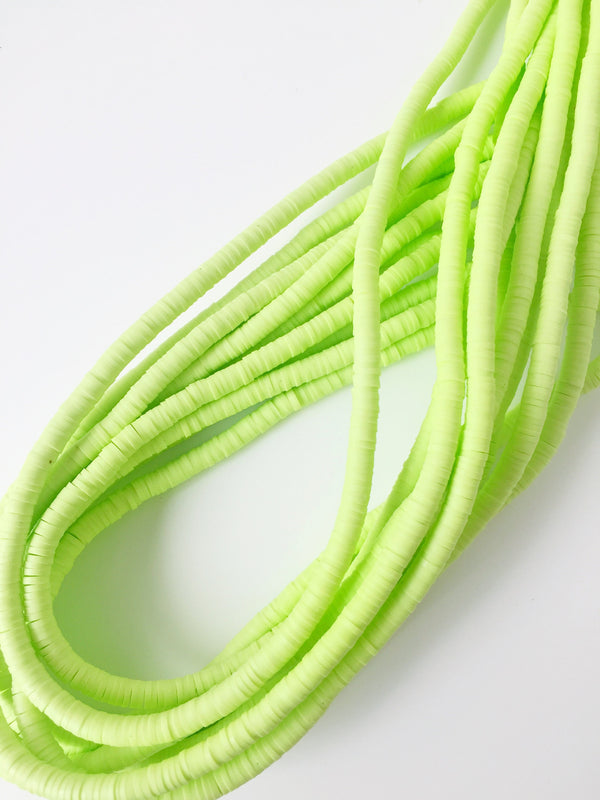 1 strand x 4mm Light Green Polymer Clay Disc Beads, Vinyl Heishi Beads (1773)