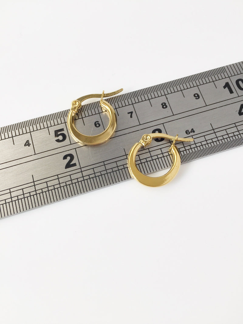 1 pair x Gold Plated Flattened Hoop Earrings, 14x16mm (1779G)