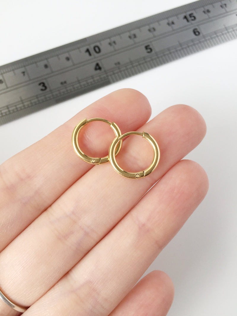 1 pair x Gold Plated Earring Hoops, 14mm (1786G)