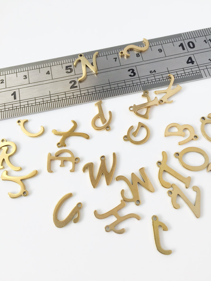 1 Set x Gold Plated Stainless Steel Alphabet Charms, 26 Initial Letter Charms (1793G)