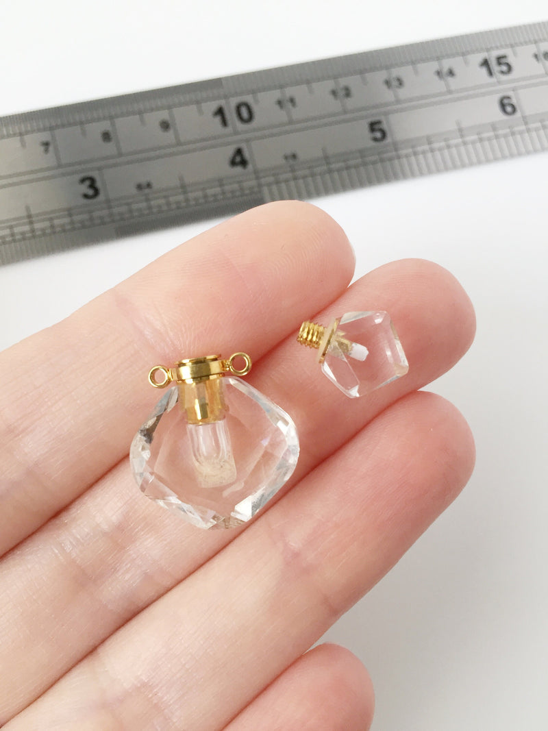 1 x Clear Natural Quartz Perfume Bottle Pendant, Healing Crystal Pendant 17x21mm(1638)