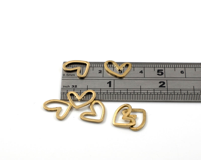 20 x Raw Brass Heart Connectors, 14mm (C0377)