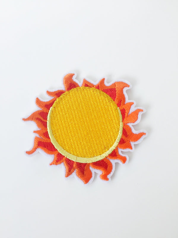 Sun Iron-on Patch, Embroidered Solar System Applique (P035)