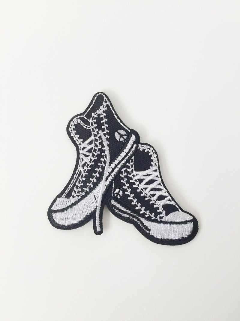 Black and White Sneakers Iron-on Patch, Embroidered Trainers Badge (P038)