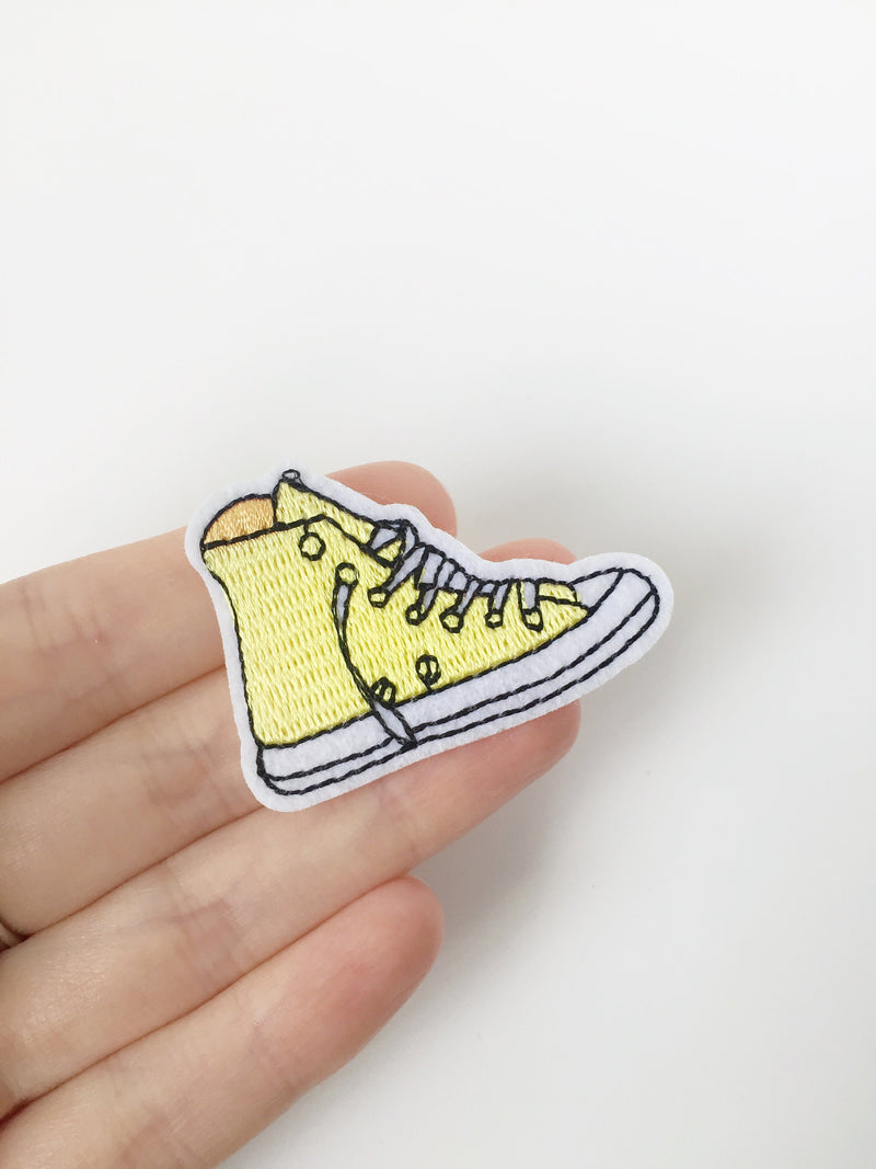 Yellow Sneaker Iron-on Patch, Embroidered Trainer Applique (P038)