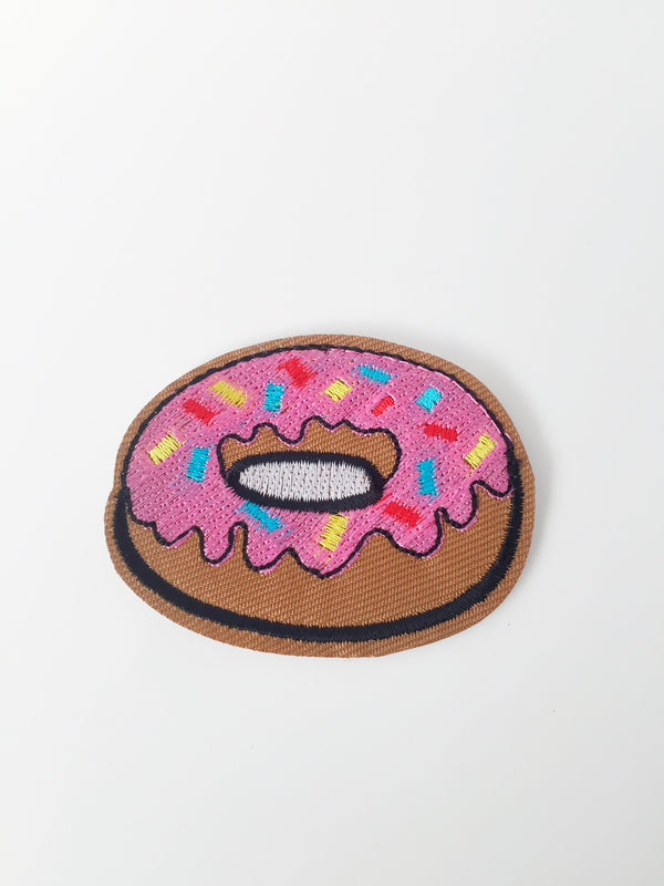 Doughnut Iron-on Patch, Embroidered Sprinkled Donut Motif