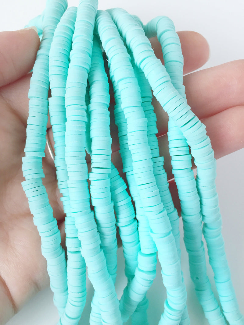 1 strand x 6mm Mint Polymer Clay Disc Beads, Vinyl Heishi Beads (1763)