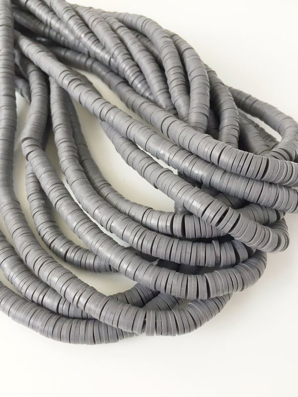 1 strand x 6mm Grey Polymer Clay Disc Beads, Vinyl Heishi Beads (1764)