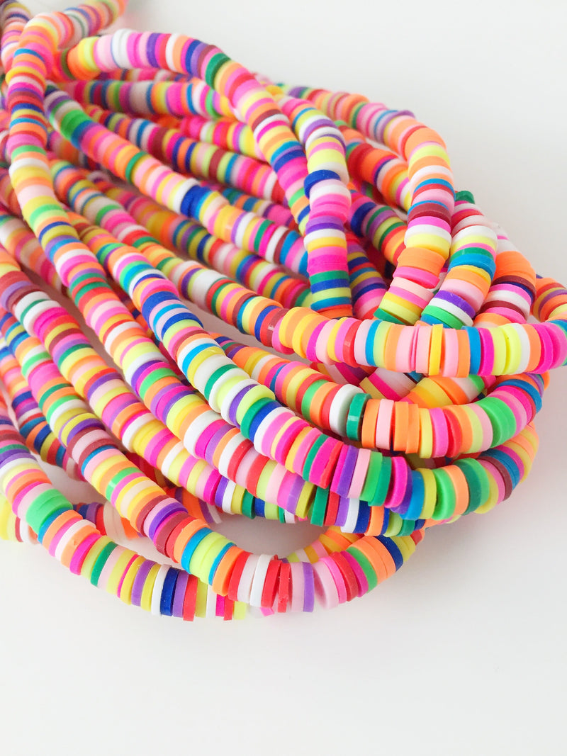 1 strand x 6mm Multicolour Polymer Clay Disc Beads, Vinyl Heishi Beads (1764)