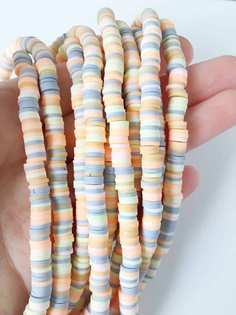 1 strand x 6mm Pastel Shades Polymer Clay Disc Beads, Vinyl Heishi Beads (1769)