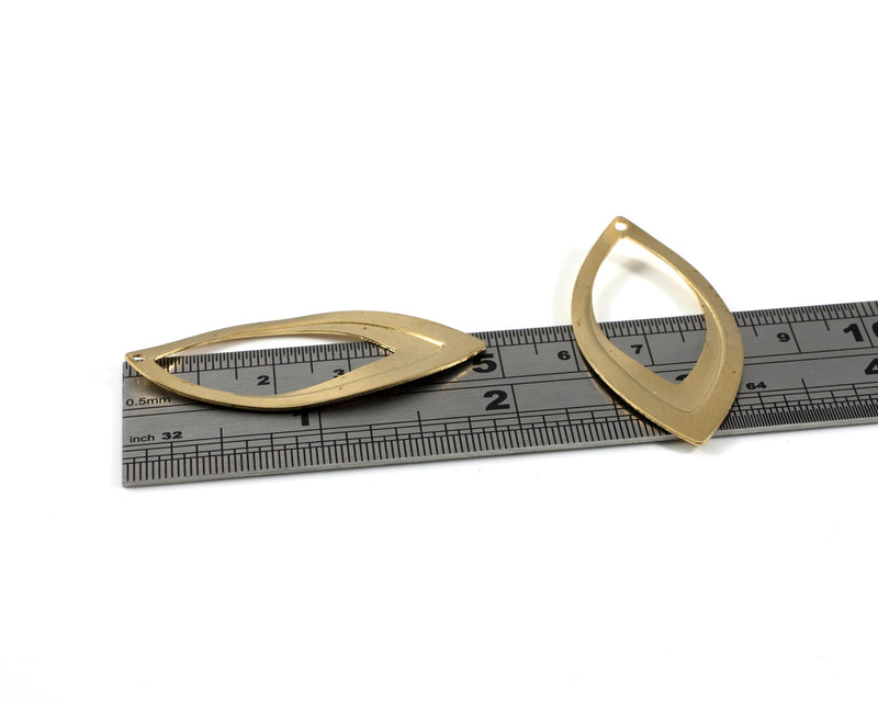 2 x Raw Brass Marquise Pendants, 48x22mm (C0450)