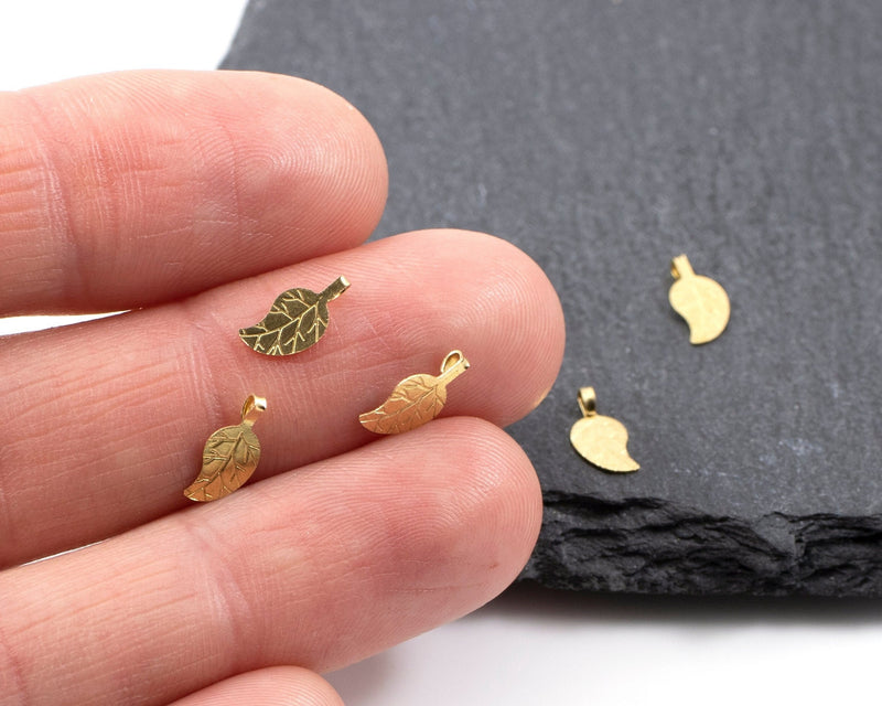 10 x Textured Raw Brass Leaf Charms, 9x4mm (C0087)