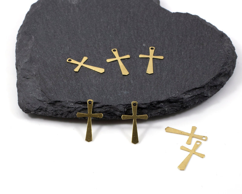 20 x Raw Brass Cross Charms, 19x11mm (C0415)