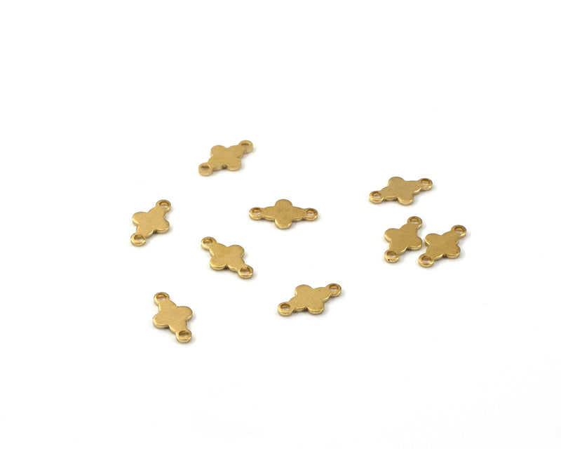 20 x Raw Brass Quatrefoil Links, 10x6mm Clover Leaf Charms (C0418)