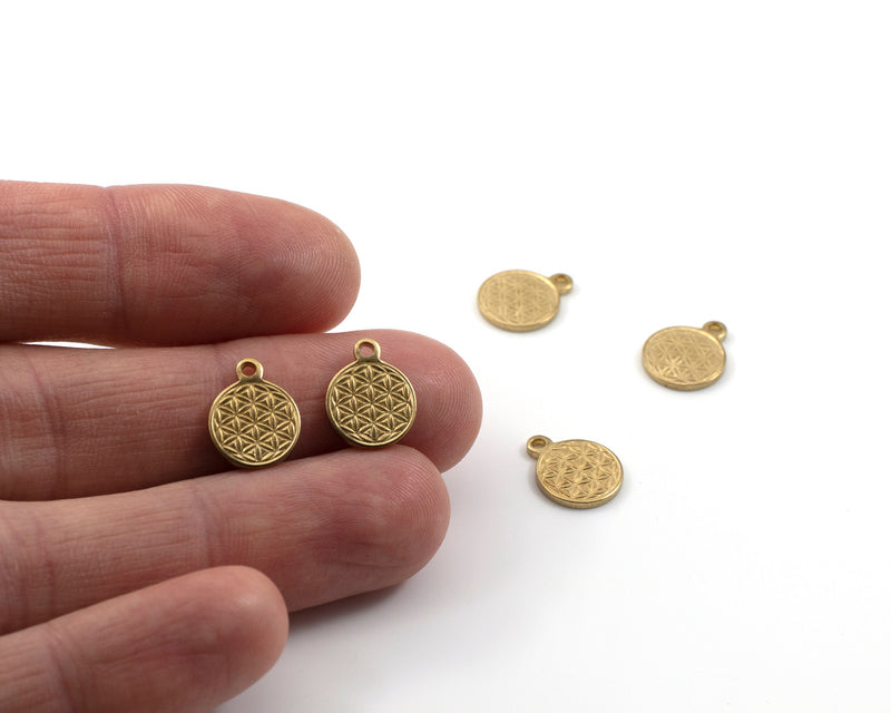 8 x Raw Brass Round Geometric Pendants, 12x10mm (C0542)