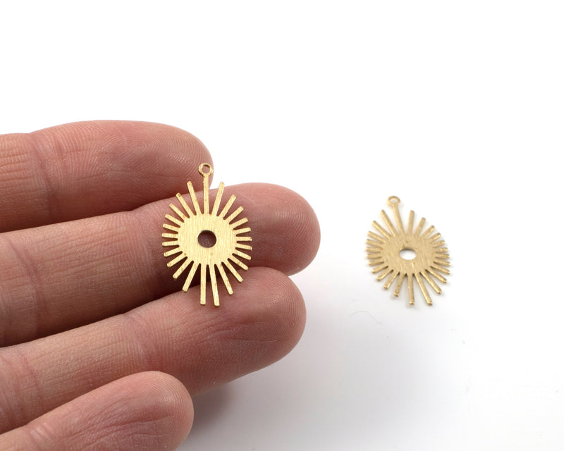 6 x Textured Brass Sun Charms, 27x15mm (C0241)