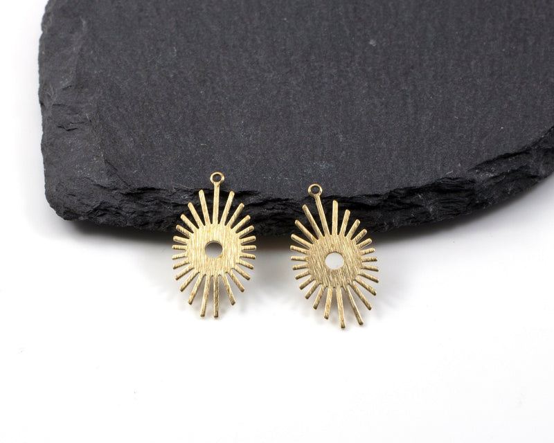 6 x Textured Brass Sun Charms, 27x15mm (C0241)