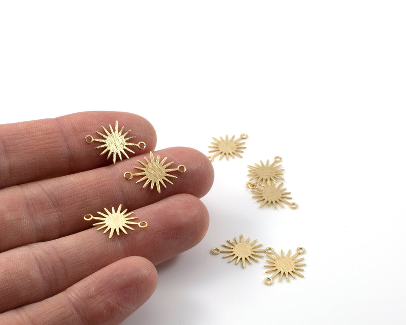 10 x Textured Raw Brass Sun Connectors, 18x13mm (C0198)