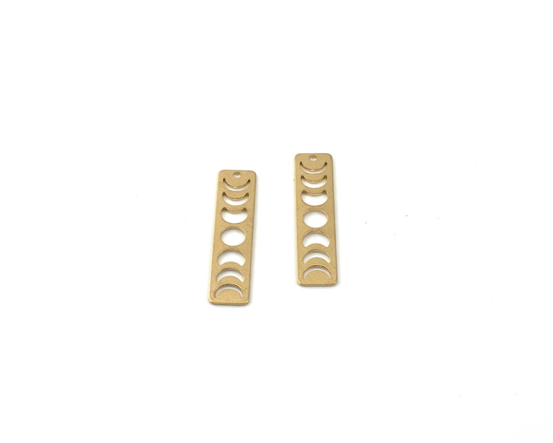 2 x Raw Brass Cut-out Moon Phase Rectangle Charms, 30x7mm (C0255)