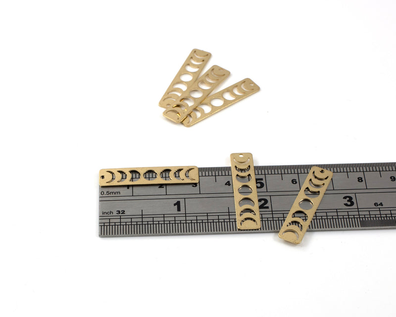 2 x Raw Brass Cut-out Moon Phase Rectangle Charms, 30x7mm (C0255)