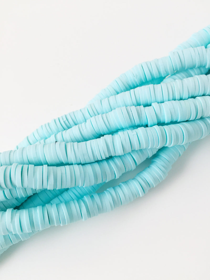 1 strand x 6mm Sky Blue Polymer Clay Disc Beads, Vinyl Heishi Beads (1765)