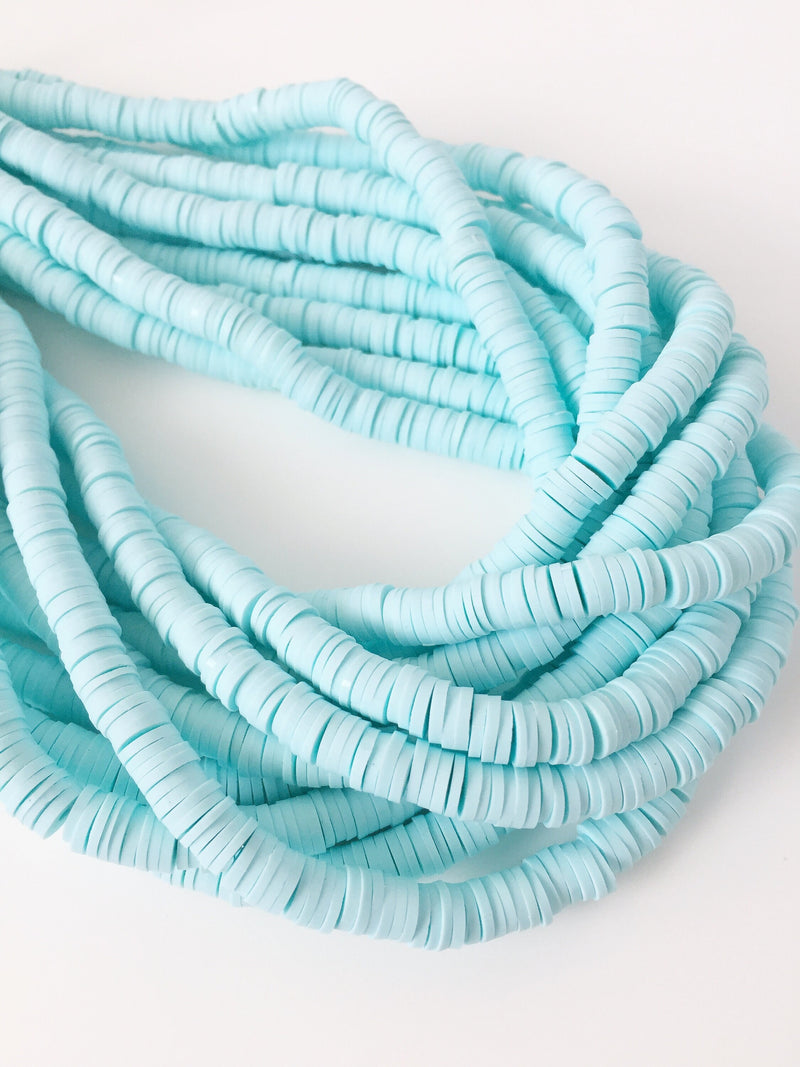 1 strand x 6mm Sky Blue Polymer Clay Disc Beads, Vinyl Heishi Beads (1765)